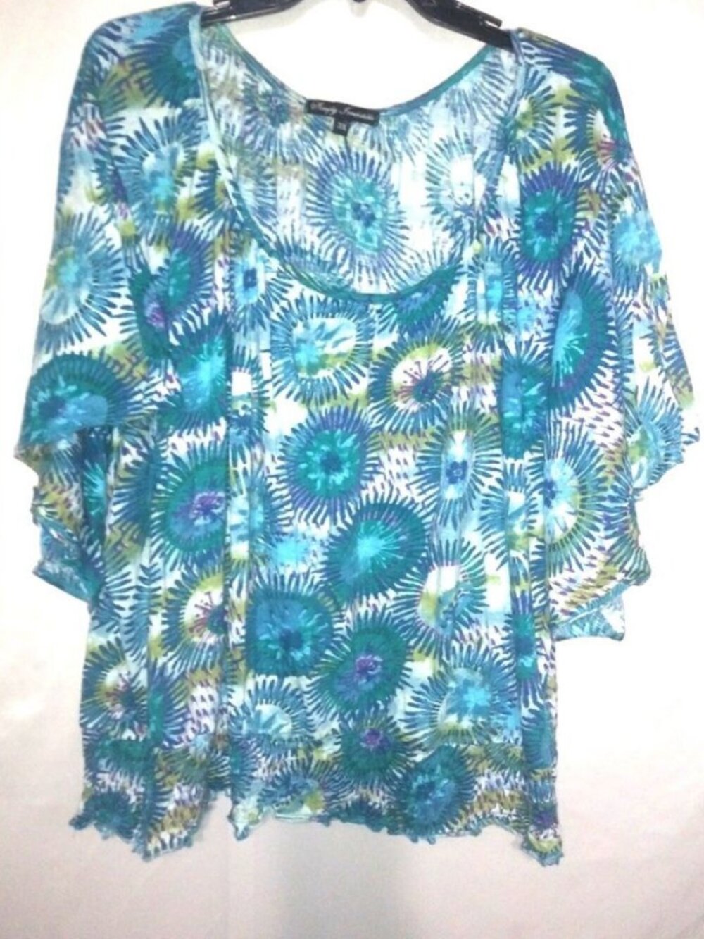 Simply Irresistible 3X Abstract Floral Turquoise Lime Tropics Top Plus